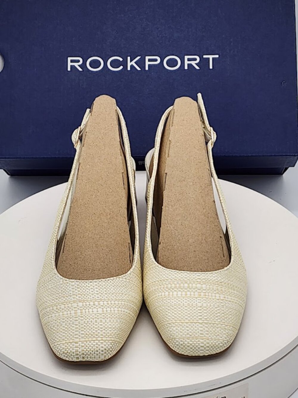 Rockport Danna 2 Ivory Textured Slingback Block Heel Pumps Women’s Size 8 - Picture 7 of 9